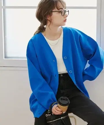 ANGIE 스펀지 니트 V넥 가디건