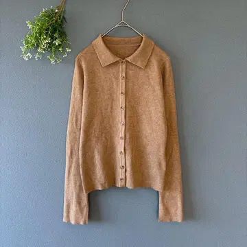 유어스 (S) 울 블렌드 심플 카라 부착 리브 니트 가디건