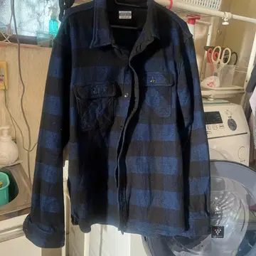 THE FLAT HEAD 인디고 염색 블록 체크 플란넬 셔츠 L