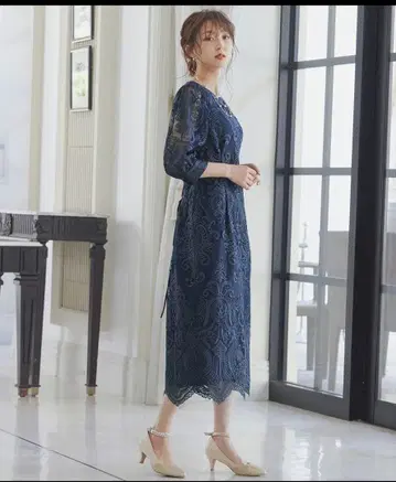 네이비 레이스 드레스