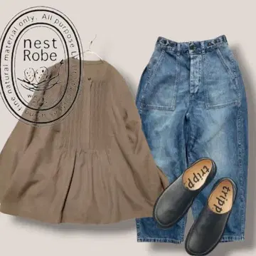 nest Robe*울 100% 핀턱 스탠드 카라 스모크 블라우스