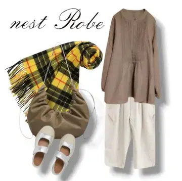 nest Robe*울 100% 핀턱 스탠드 카라 스모크 블라우스