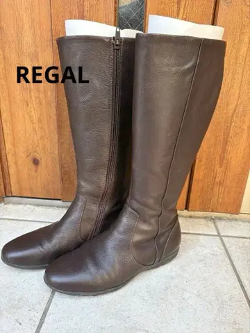 브라운 가죽 롱 부츠 사이드 지퍼