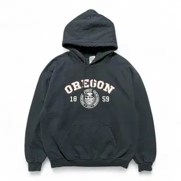 USA 구제 의류 오리건주 문장 맨투맨 후드티 프린트 블랙