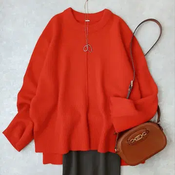 새상품급 미라 오웬 고급 울 캐시미어 루즈핏 니트 풀오버 레드