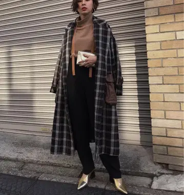 Ameri Vintage 포켓 가죽 코트 체크 무늬 아메리빈티지