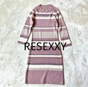 RESEXXY 리브 니트 원피스 미니 원피스 보더 핑크 S