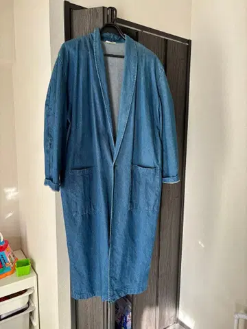 프렌치 빈티지 데님 코쿤 롱 코트