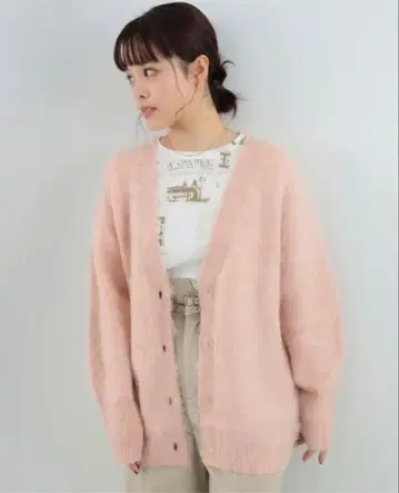 Ray BEAMS 소프트 샤기 V넥 가디건