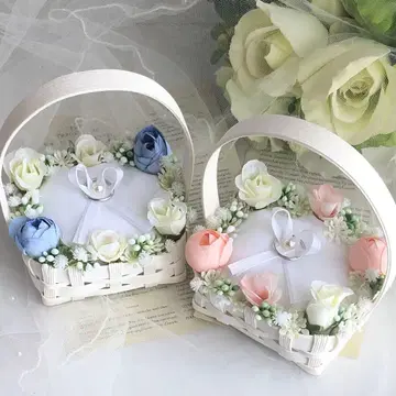 2개 세트 핑크&블루 링 보이 링 걸 2명 참여 링 필로우