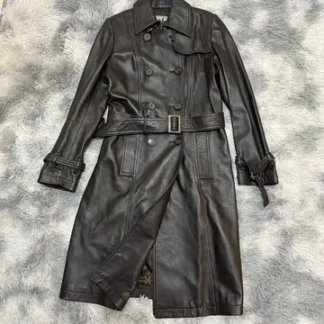 Bellucci 램 가죽 롱 코트 다크 브라운 M 양가죽 벨트