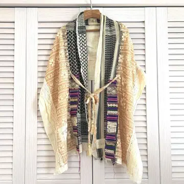 리하 올 아프간 스톨 앤티크 레이스 머플러 가디건