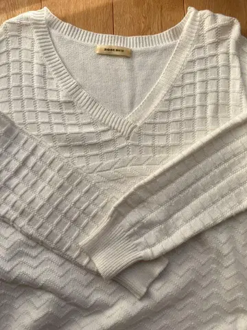 화이트 V넥 니트 롱 원피스