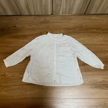 [휴일과 시] 칠부 소매 블라우스/화이트 x 블랙 체크