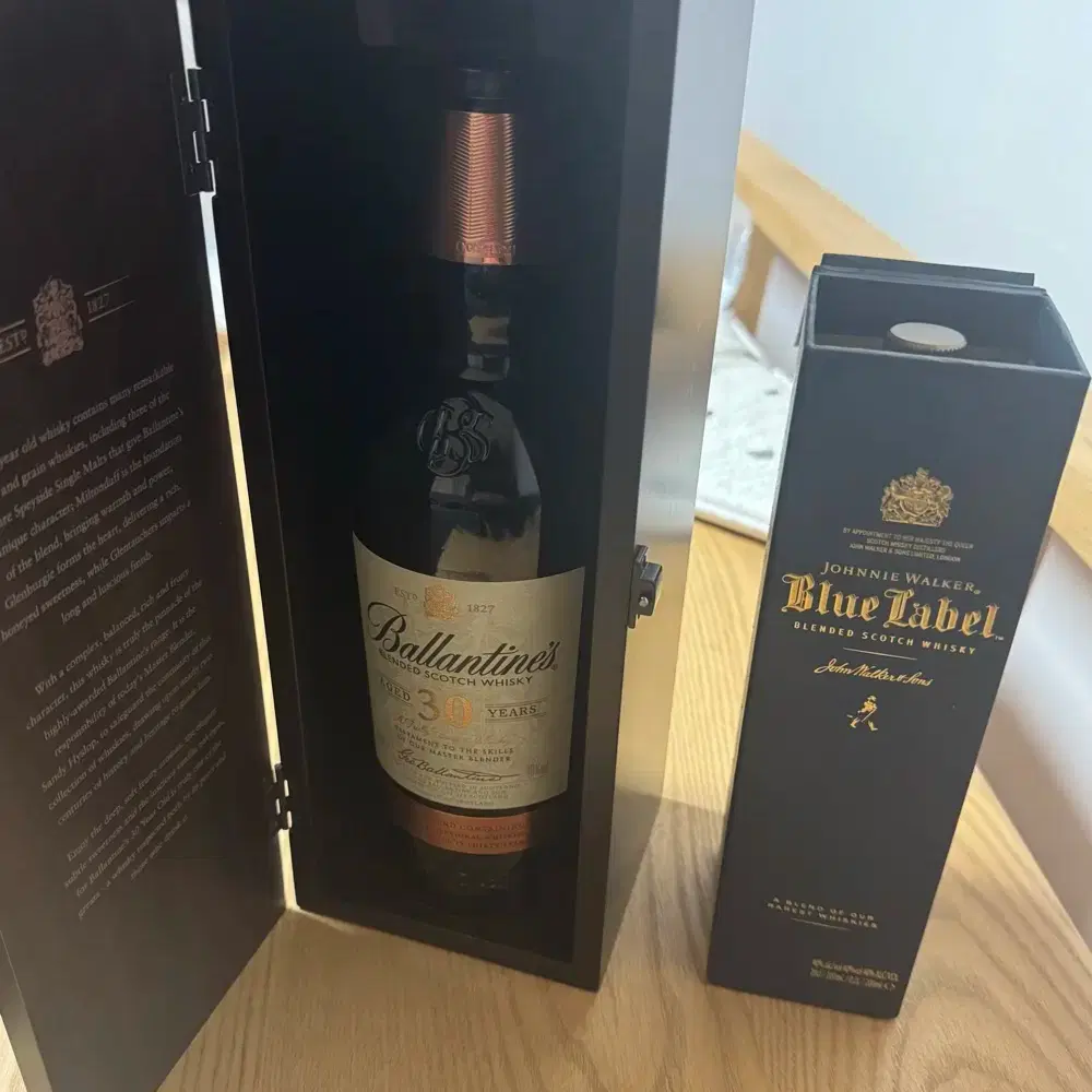 Valentine 30 Year Empty Bottle 1 (Wood Case 2), Johnnie Walker Blue Label Empty Bottle 1 (Case 1)