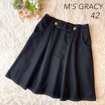 새상품급 M'S GRACY 리본 라메 울 스커트 블랙 42