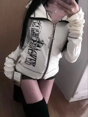 그런지 y2k archive 스컬 프린트 화이트 후드티