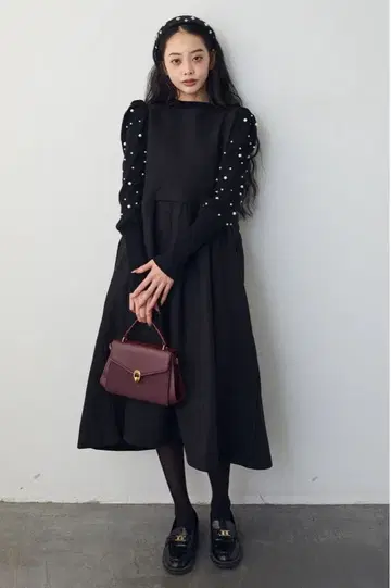 퍼프 슬리브 니트 백리본 박스 실루엣 점프 스커트 frene 프라네