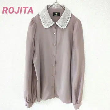 ROJITA 로지타 핑크 화이트 레이스 카라 긴팔 블라우스