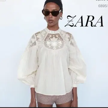[미사용 새상품] ZARA 자수 블라우스 M