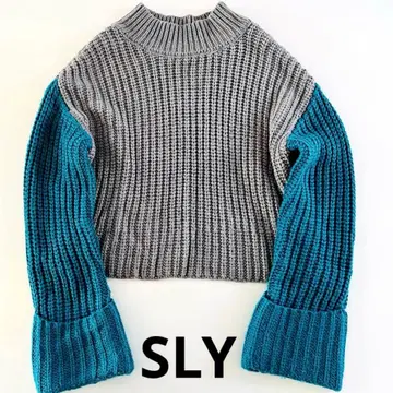 SLY 니트탑 리브 짜임 스웨터 그레이 터콰이즈 F 사이즈