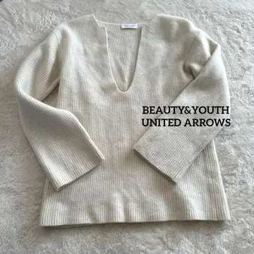 유나이티드 애로우즈 딥 스키퍼 넥 니트 풀오버 울 캐시미어