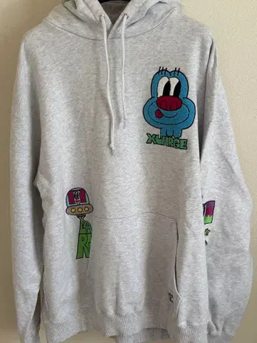 새상품급 XLARGE 그레이 후드 부착 후드티 자수