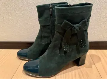 긴자 요시노야 숏부츠 다크 그린 23cm 스웨이드 부츠 리본 포함