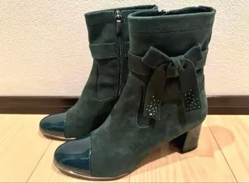 긴자 요시노야 숏부츠 다크 그린 23cm 스웨이드 부츠 리본 포함