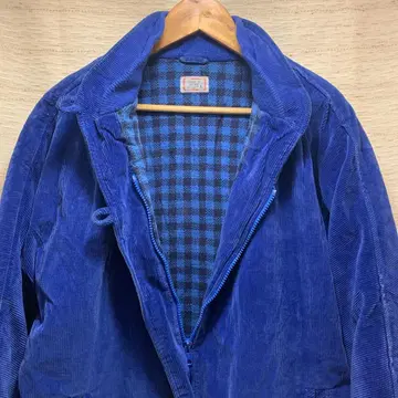 코듀로이 캐주얼 자켓 블루 차이나 리브 길게 구제 체크