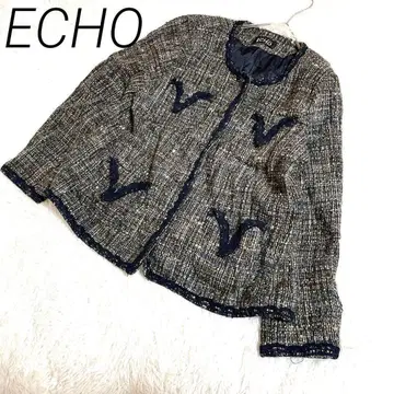 ECHO 블랙과 그레이 트위드 테일러드 자켓 전체 포켓 4개 버튼 겨울