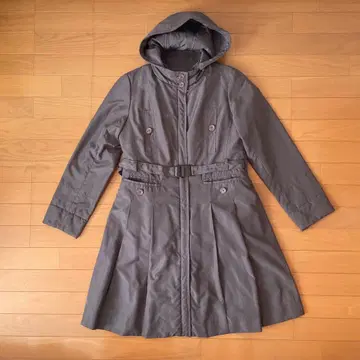 후드 (탈부착 가능), 퀼팅 이너 포함 브라운 롱 코트