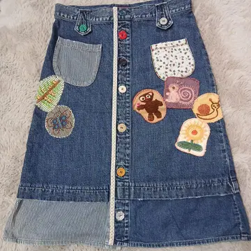 무차차 와펜 데님 스커트