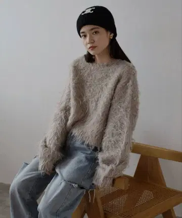 ENC 테디베어 샤기 크롭 풀오버 니트