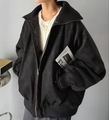 [ JaVa 자바 콜라보 ] 스웨이드풍 블루종 블랙