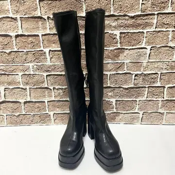 H&M 스트레치 롱 부츠 통굽 스퀘어토 36 블랙