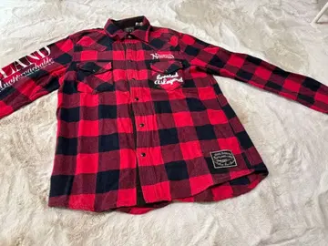 Norton 긴팔 셔츠 빨간색 블랙 체크 L