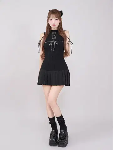 Darich 도킹 레이스업 미니 원피스 BLK 블랙