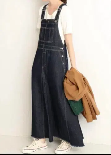 슬로브 이에나 LE DENIM 볼륨 플레어 오버롤 스커트 38 새상품급