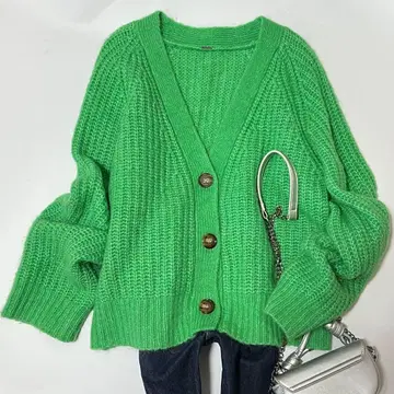 새상품급 미라 오웬 알파카 양모 블렌드 니트 가디건 그린 F