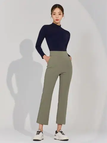 올리브 그린 하이웨스트 슬랙스 속기모 L size