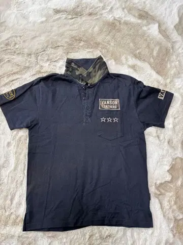 VANSON 카모플라쥬 옷깃 피케 셔츠 M 사이즈 네이비