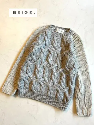 BEIGE, 베이지 울 모헤어 케이블 니트 래글런 슬리브 23AW