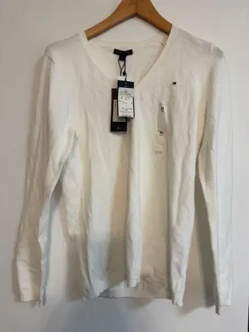 TOMMY HILFIGER 화이트 V넥 스웨터 M