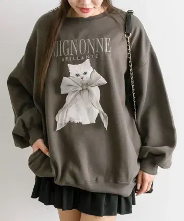 OLIVE des OLIVE 고양이 맨투맨 흑먹색 차콜 그레이 고양이