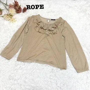 s.1445 [로페] 긴팔 블라우스 프릴 넥 도트 무늬 브라운 베이지