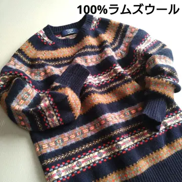 새상품급 라무스울 100% 네이비 니트 레이어드 J 크루 페어아일 패턴