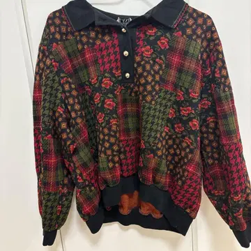 체크 무늬 꽃무늬 긴팔 스웨터 스웨터 패션 [ M ]