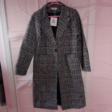 샤기 푸들 롱 코트 글렌체크 패턴