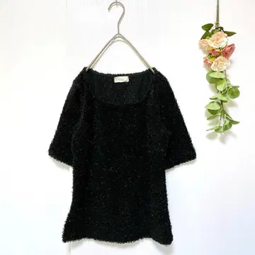 [ St.Elmo ] 세인트 엘모 니트 반팔 상의 반짝이는 블랙 (M)